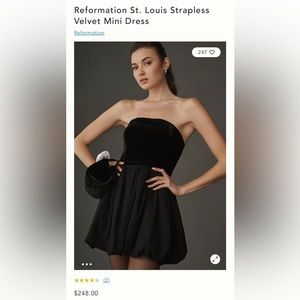 Reformation St. Louis Strapless Black Velvet Dress